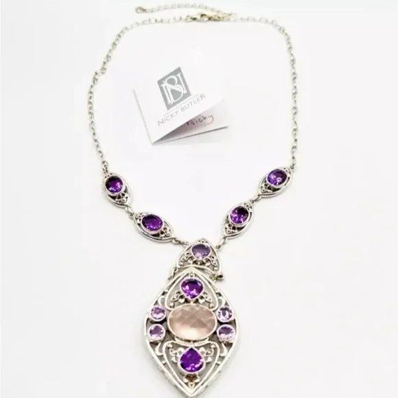 🌟NICKY BUTLER 925 Sterling Silver Rose Quartz Celtic Knot Necklace Brand… - Picture 6 of 12